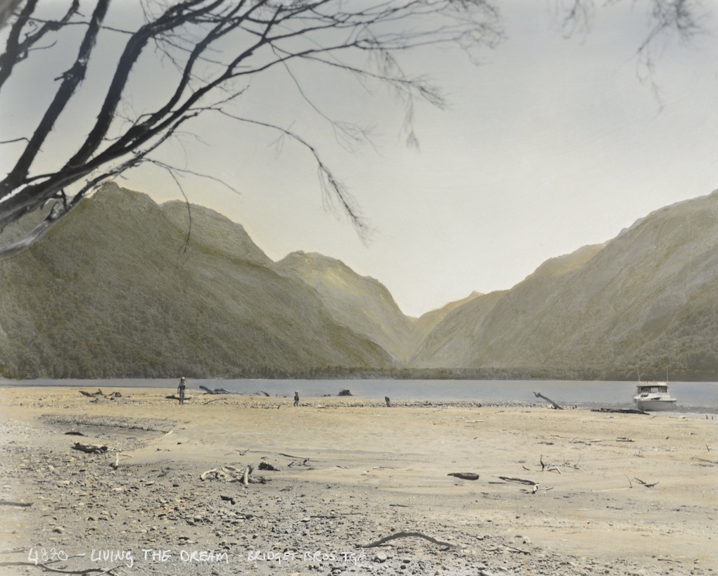 Landscape photograph referencing colonial images of Aotearoa