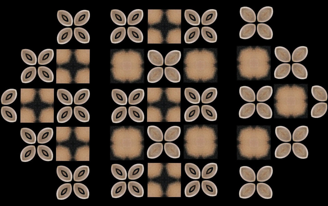 A video still from a work by Darcell Apelu showing a decorative pattern decorative pattern inspired by nature found in the South Pacific