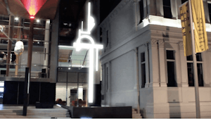 A bright sculpture made in augmneted reality is showing up outside of Auckland Art Gallery
