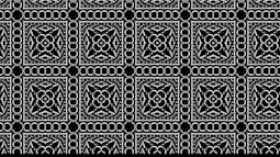 A repeated black and white grid-like pattern.