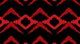 A red and black pattern of lines fills the frame.