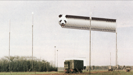 A magazine cutout of a field with a square green truck in the middle with a panda's head, repeated several times and appearing overhead
