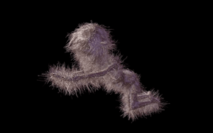 A digital person covered in hair is crawling through a blank void