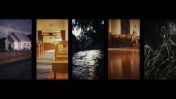 5 videos of a rural farming community and its church play side by side.
