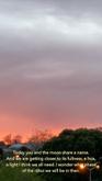 An orange cloudy sky at dusk, at the bottom of the frame read the words "Today you and the moon share a name. And we are getting closer to its fullness, e hoa, a light I think we all need. I wonder what phase of the rāhui we will be in then."