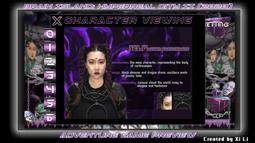 A video game style loading screen. A person with braids stares vacantly, there are animations around them.