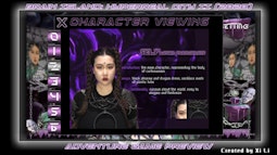 A video game style loading screen. A person with braids stares vacantly, there are animations around them.