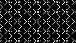 A black and white pattern made from short lines fills the frame.