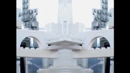 A white and grey lego structure is digitally mirrored.