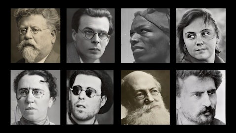 Eight head shots of famous anarchists