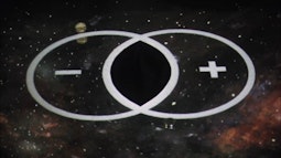 A Venn diagram with positive and negative symbols floats against a galaxy background.