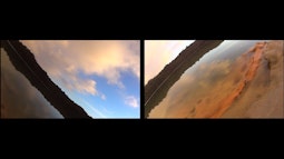 A split screen image, both showing views of glassy lakes from obscure angles.