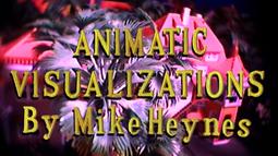 A model house and trees in bright pink light with the super-imposed words "Animatic Visualizations by Mike Heynes" written in gold.