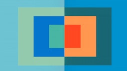 An abstract image of blue and orange toned rectangles.