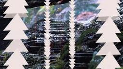 Moss covered rocks with water trickling down. Triangle Māori patterns are digitally imposed on top.