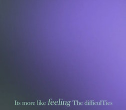 In this still from Angel C. Fitzgerald's video work a hazy blurred purple and grey bleed into each other, subtitles read "It's more like feeling the difficulties"