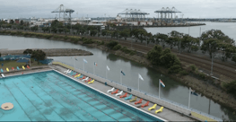A large swimming pool next to Auckland's port