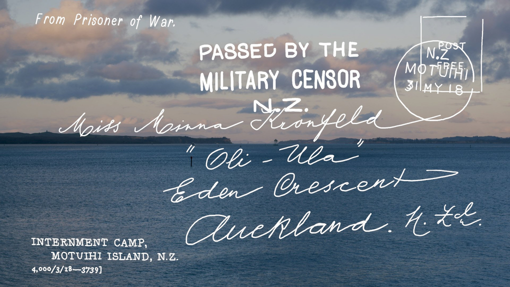 A seascape image is overlaid with white text that denotes its contents as 'passed by the military censor NZ'