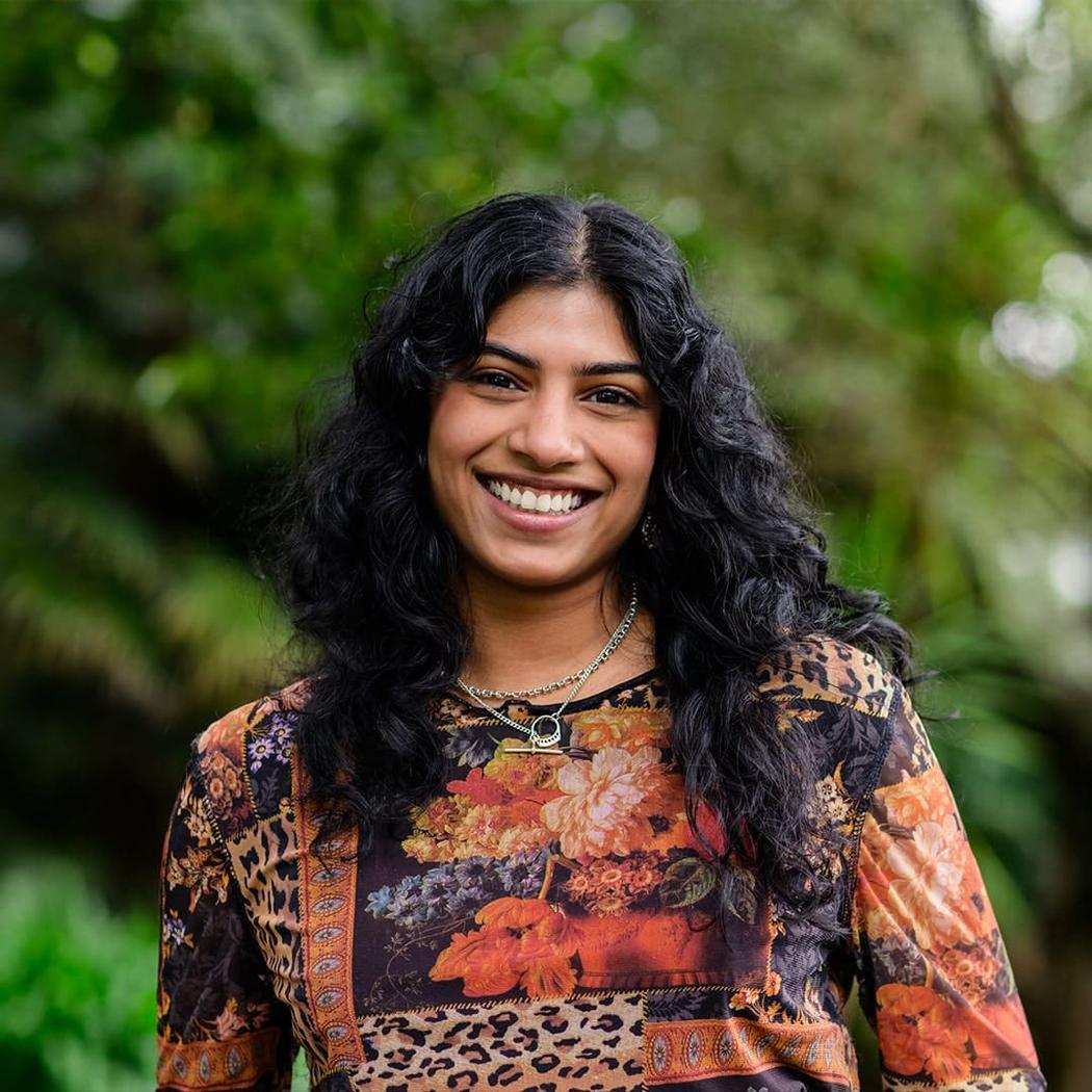 A person wearing a colourful