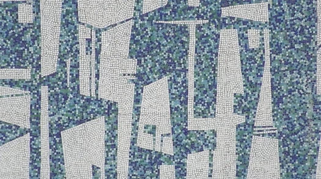 Detail of a blue, green and white abstract mosaic