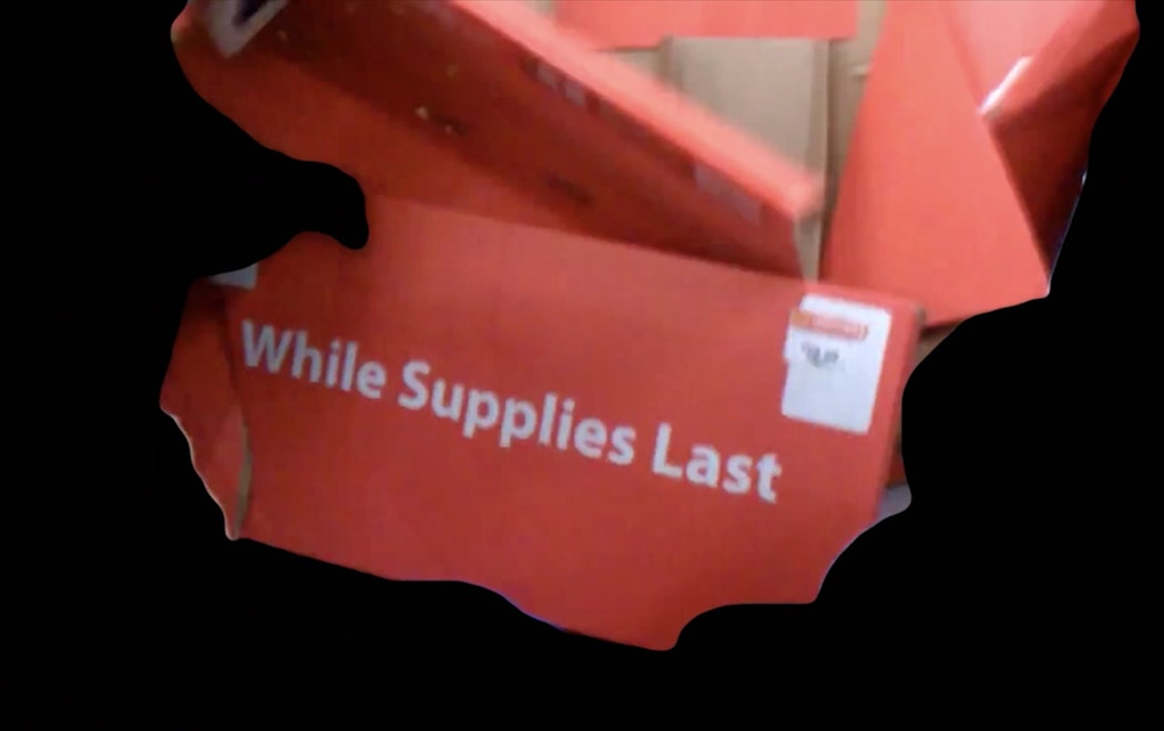 A ripped and torn product box floats in black space, on the side text reads 'While Supplies Last'