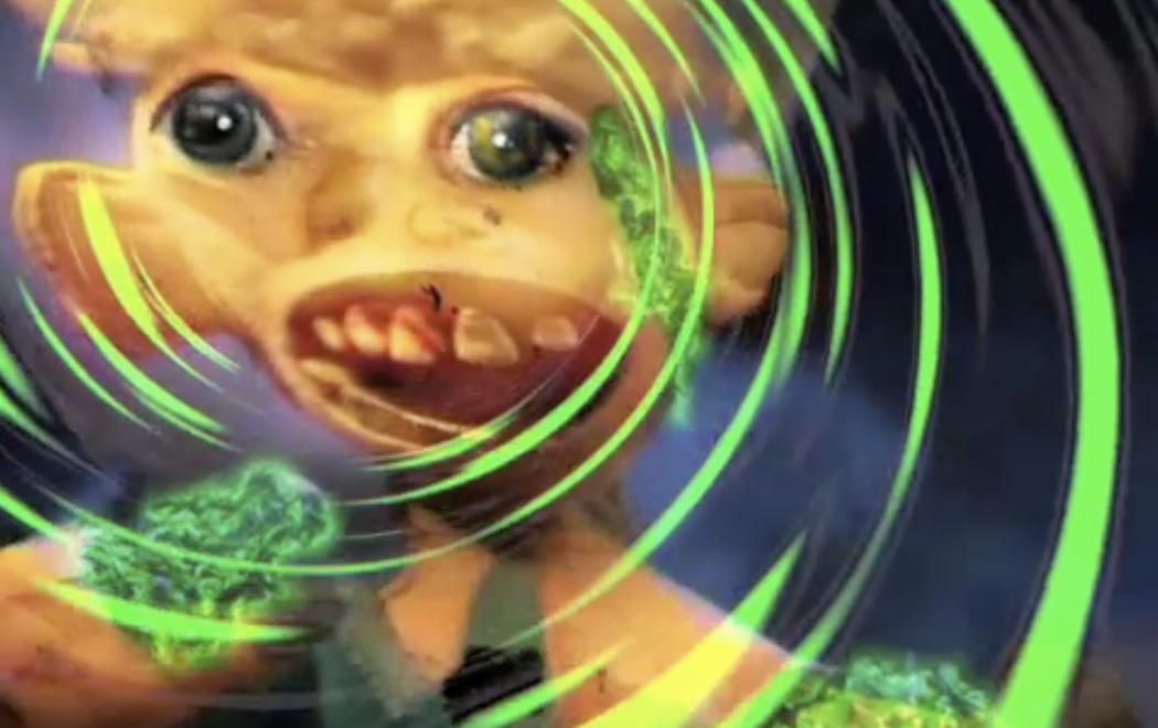 An animated image of a puppet toddler seemingly undergoing a psychedelic transformation.