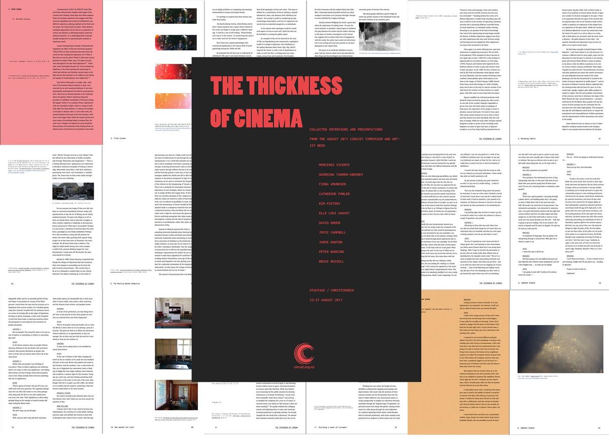 Preview of "The thickness of Cinema" e-book showing some of the colourful pages of text