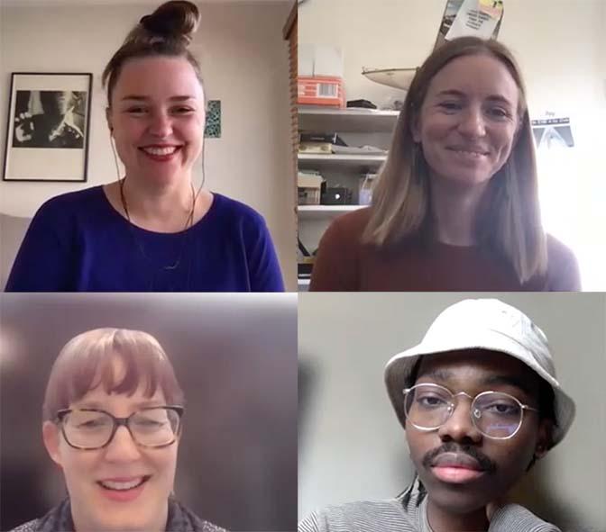 A screengrab from a zoom session shows Serena, Thomasin, Tendai and Lisa smiling in their offices or homes which they are calling in from