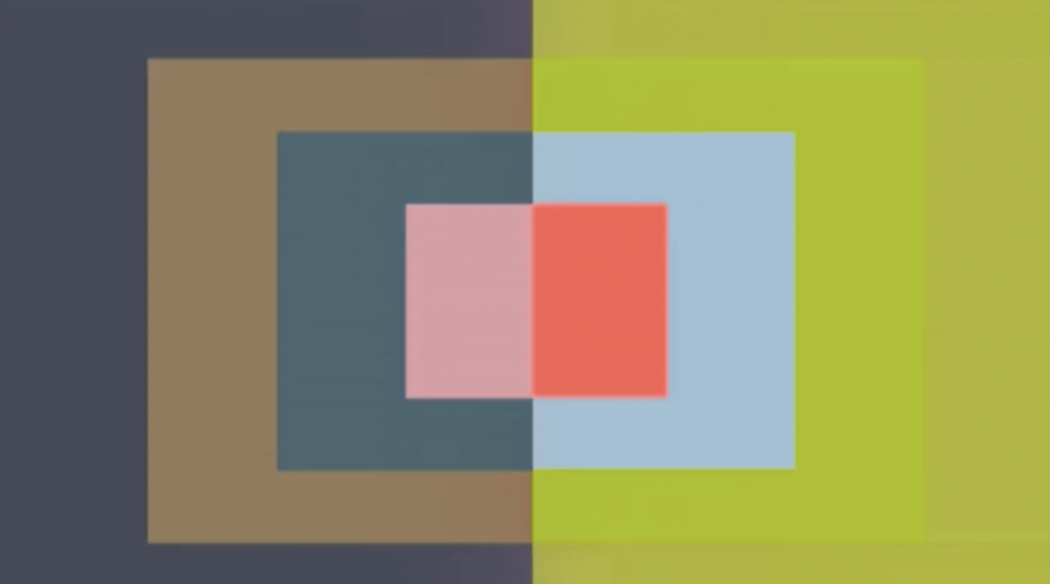 Various coloured squares form a geometric pattern