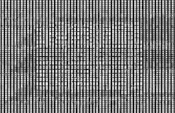 White lines of pixels and numbers like that of binary code make a dense pattern.