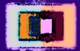 An abstract image made of purple, orange, and blue hues. The shapes resemble that of a camera viewfinder.