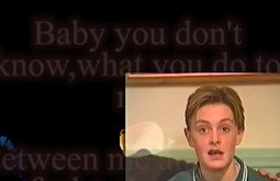 Overlayed images, one of obscured text, one of fish, and one of a boy talking to the camera.