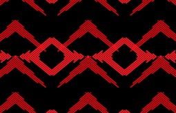 A red and black pattern of lines fills the frame.