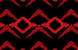 A red and black pattern of lines fills the frame.