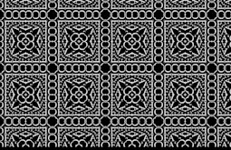 A repeated black and white grid-like pattern.