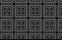 A repeated black and white grid-like pattern.