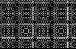 A repeated black and white grid-like pattern.