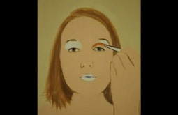 A painting of a person applying eye makeup.