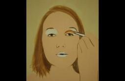 A painting of a person applying eye makeup.