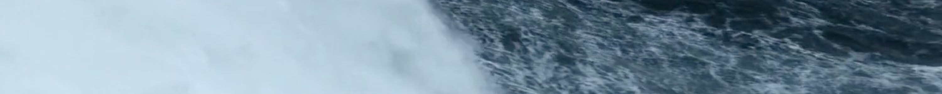 A still from Alex Monteith’s video work shows a large wave breaking. The ocean is a dark blue and foamy white.