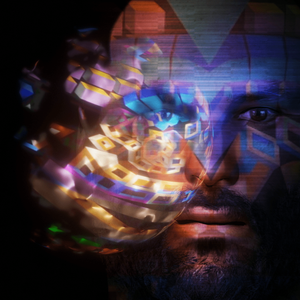 A computer-generated man looks forward with a glowing ball containing multiple things in front of him