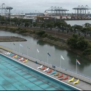 A large swimming pool next to Auckland's port