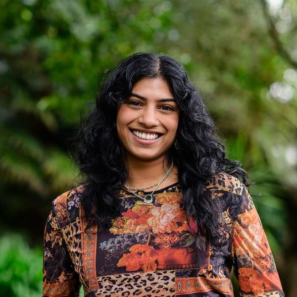 A person wearing a colourful