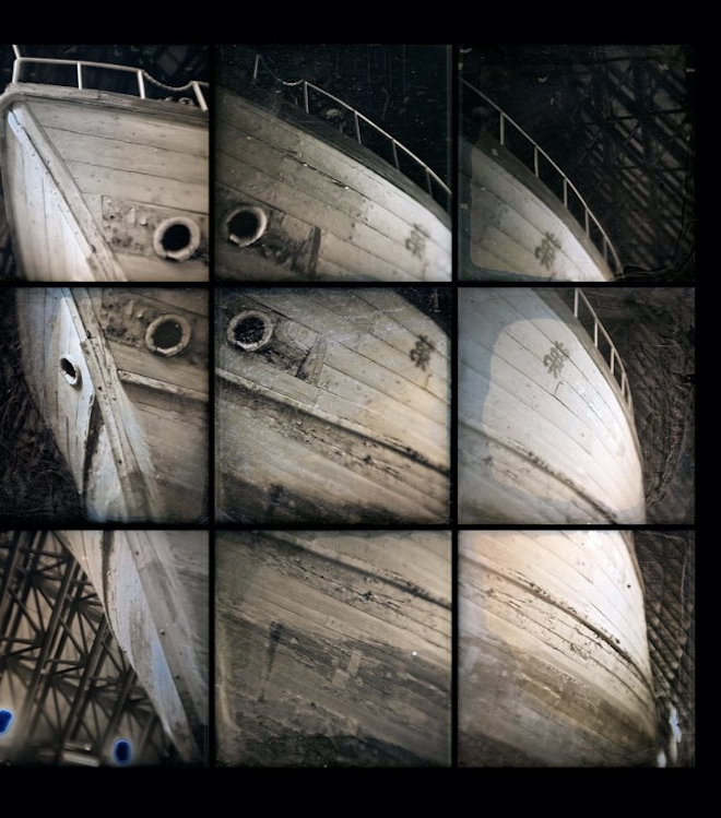 Nine photos of a ships hull