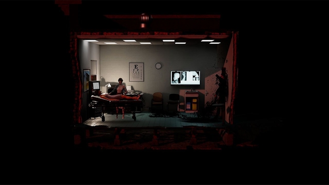 Animated still of a diarama-like scene that appears to take place in a doctor's office