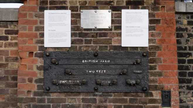 An imperial ‘Public Standard of Length’ outside the Greenwich Observatory in London