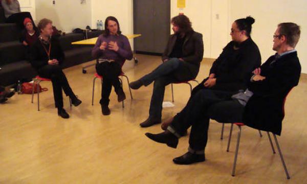 Left to right: Mark Williams (CIRCUIT), George Clark (Tate Modern), Paul Brobbel (Len Lye Centre), Nina Tonga (Te Papa), Simon Rees (Govett-Brewster Art Gallery)