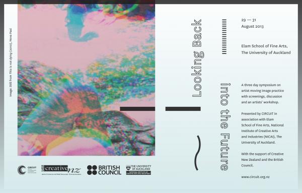 Poster for the 2013 CIRCUIT symposium Looking back into the future. Poster designed by Ella Sutherland, featuring an image by Nova Paul from This is not dying (2010). The poster also includes text describing the Symposium event details. Poster for the 2013 CIRCUIT symposium Looking back into the future. Poster designed by Ella Sutherland, featuring an image by Nova Paul from This is not dying (2010). The poster also includes text describing the Symposium event details.